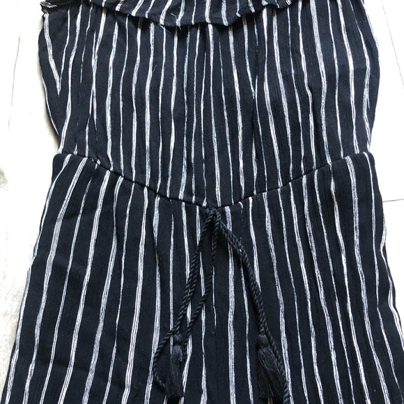 See you Monday off the shoulder striped ruffle jumpsuit. Size L - Picture 3 of 5